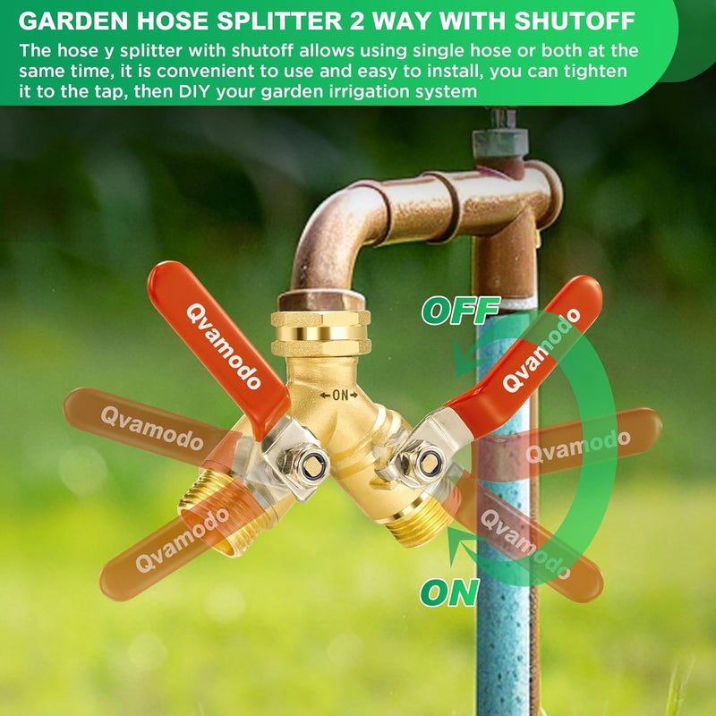 Qvamodo Hose Splitter 2 Way Heavy Duty Garden Hose Y Splitter with Shutoff, Garden Hose Splitter with 304 Stainless Steel Long Handle Outdoor Full Flow Y Valve 3/4 Inch GHT Thread Y Connector for Garden Hose - Image 5